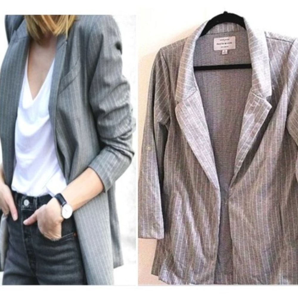 Haute Monde Blazer Sz S Gray Pinstripe Jacket Career Workwear Casual Preppy Glam